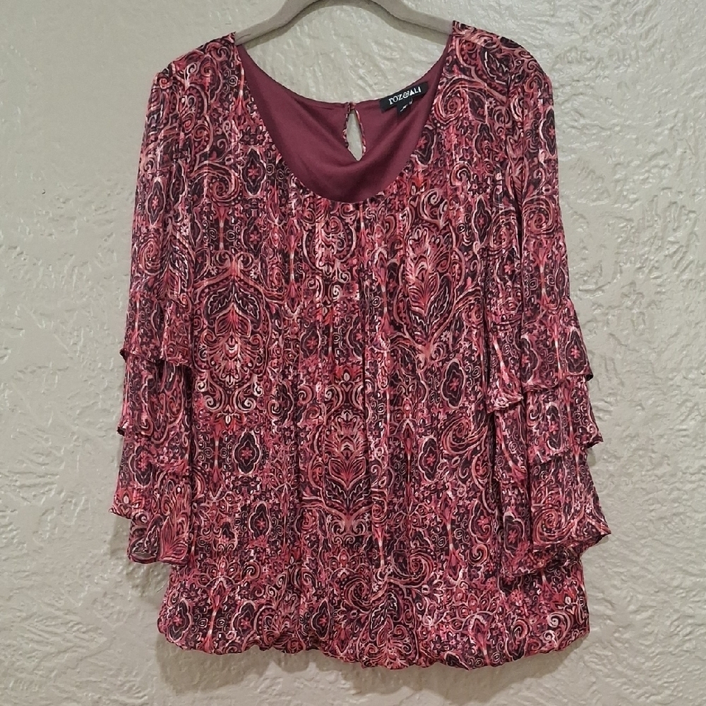 Roz & Ali Women's Pink Paisley Blouse Size Xl